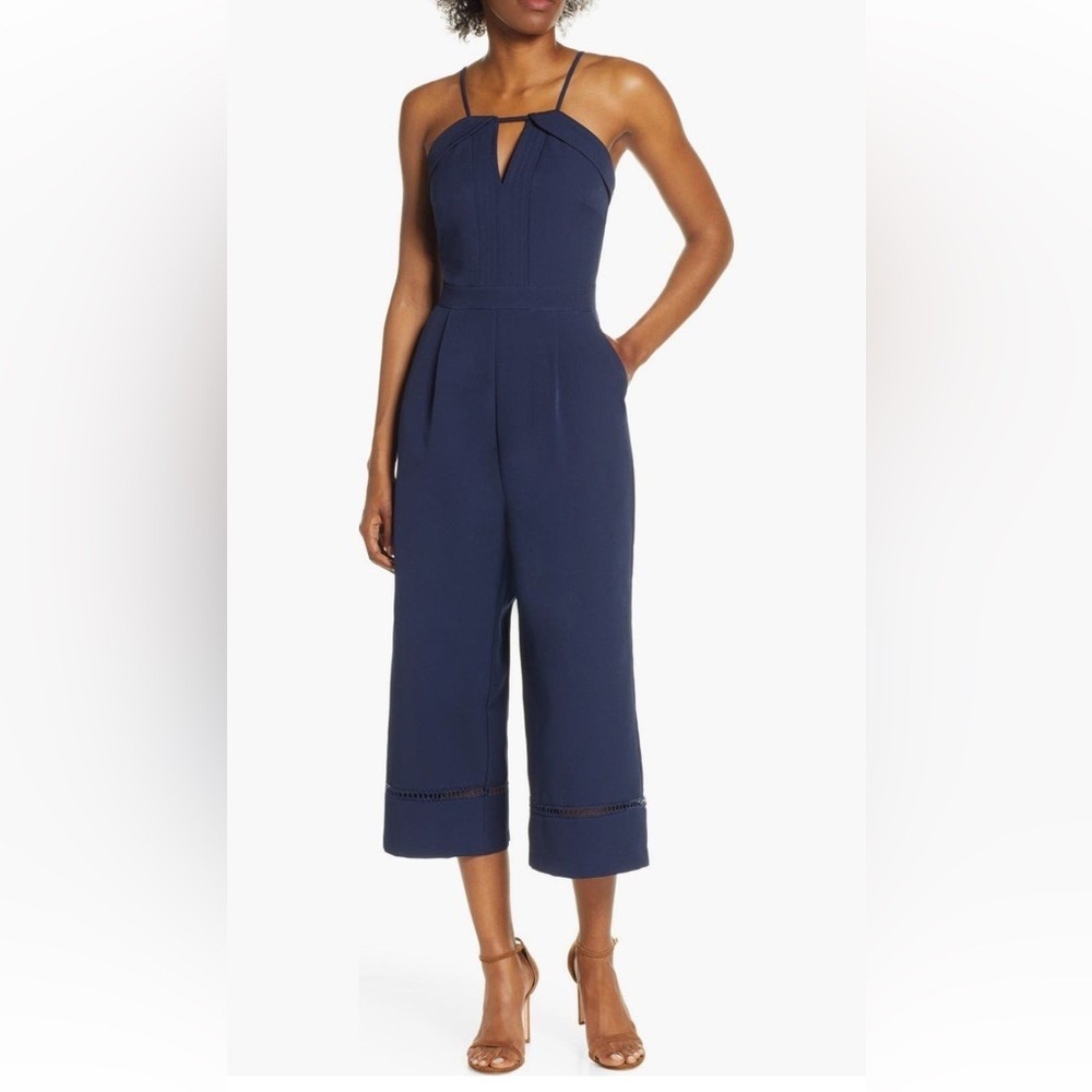 Adelyn Rae Navy Blue Jumpsuit Medium Wide Leg Cropped Culotte Wedding Formal